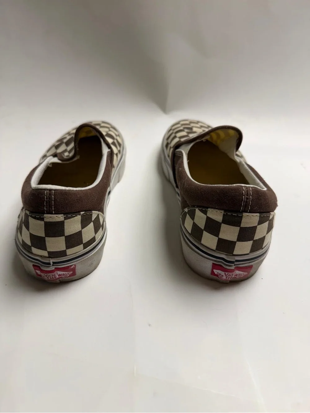 Vans Kids Brown and Cream Checkerboard Slip-On Sneakers